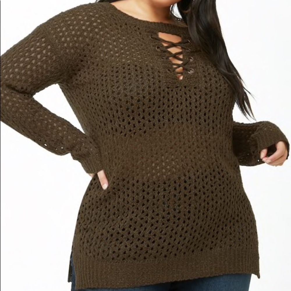 LOOKING FOR: plus size laced-up sweater